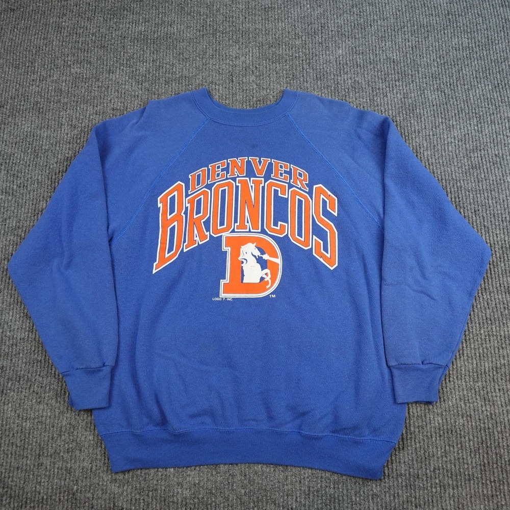 Vintage Denver Broncos Sweatshirt Mens Large Blue NFL Football Tultex 90s
